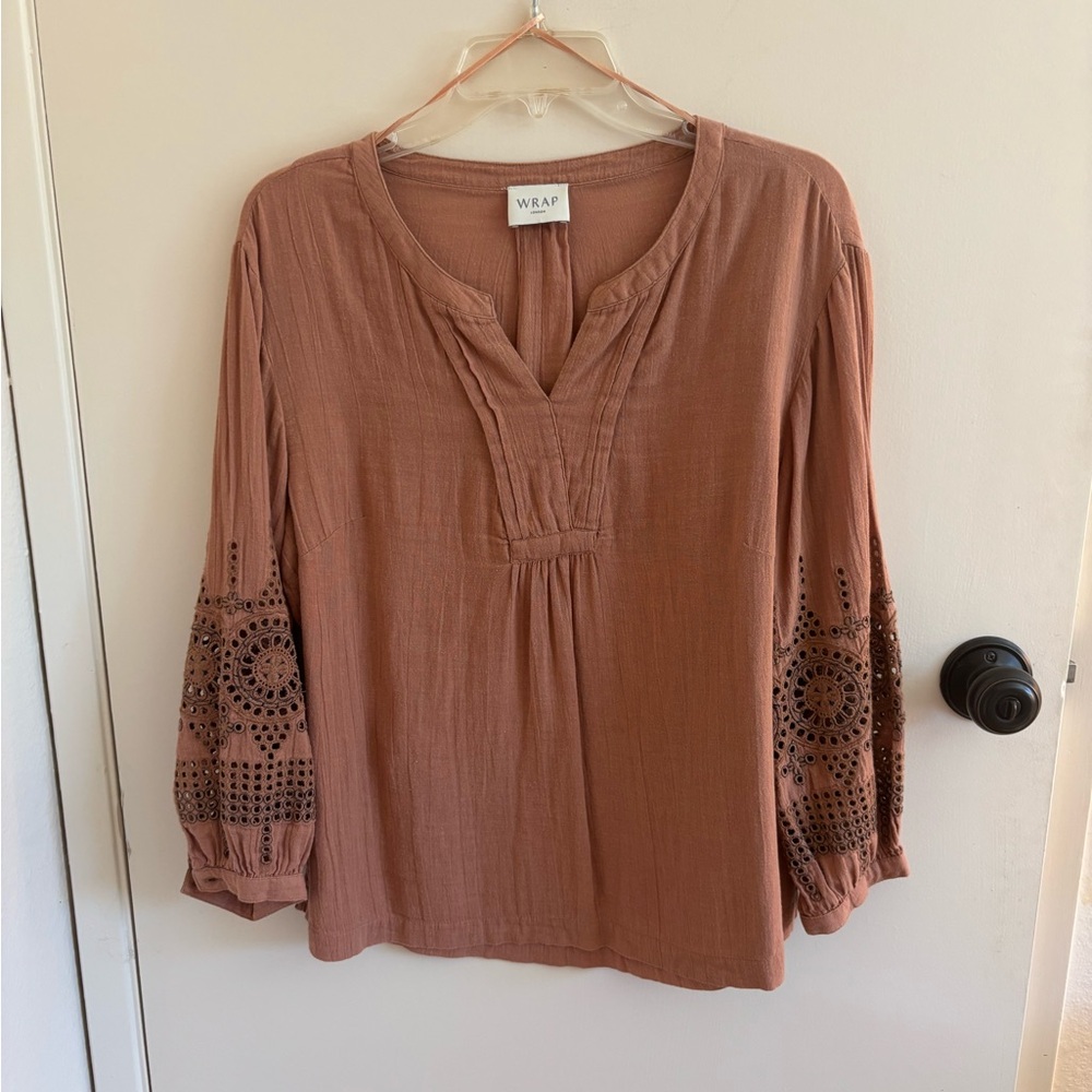 Wrap London Terra Cotta Embroidered Cotton Blouse